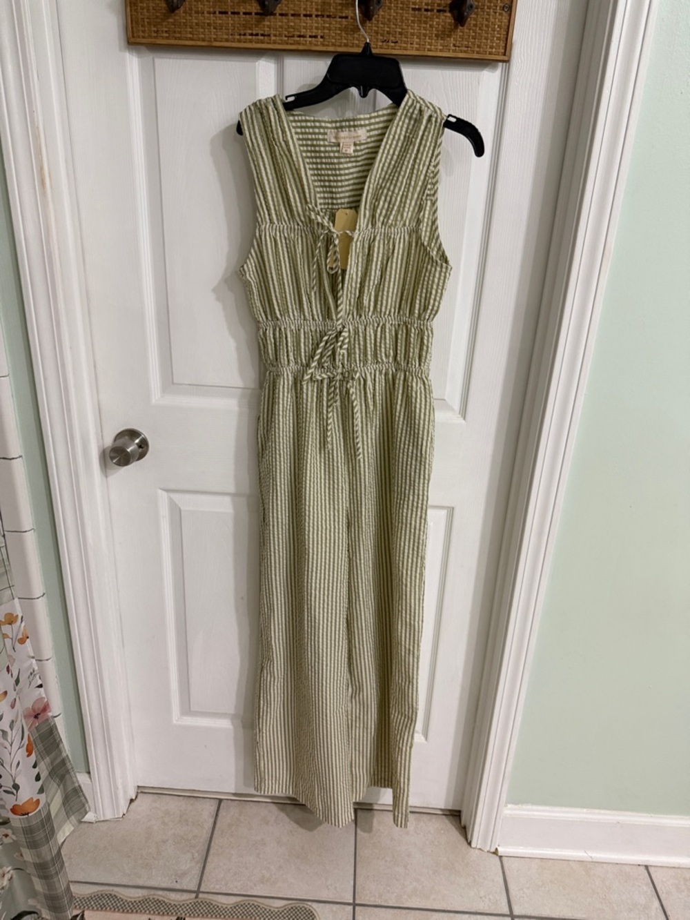Monteau Green Striped Sleeveless Jumpsuit